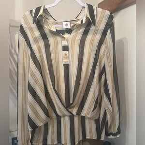 Chic Striped Women's Top - Black, White, and Tan